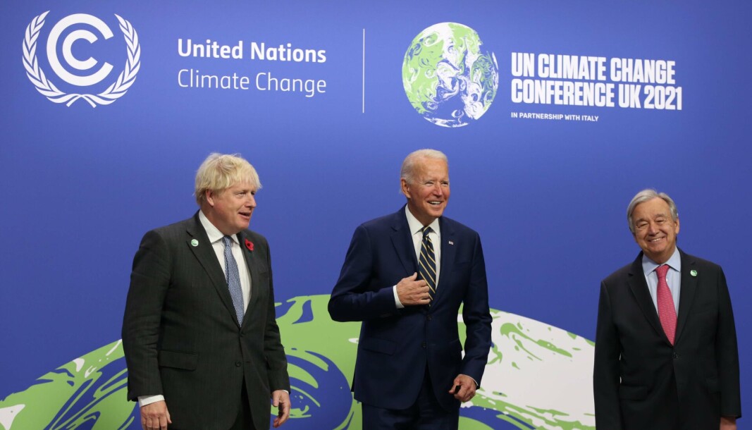 TOPPMØTE: Verdenslederne – her representert ved Boris Johnson, Joe Biden og António Guterres – må peke på hvordan varmepumper kan bidra til å redde klimaet, ber produsentene og bransjeorganisasjonen om. TOPPMØTE: Verdenslederne – her representert ved Boris Johnson, Joe Biden og António Guterres – må peke på hvordan varmepumper kan bidra til å redde klimaet, ber produsentene og bransjeorganisasjonen om.