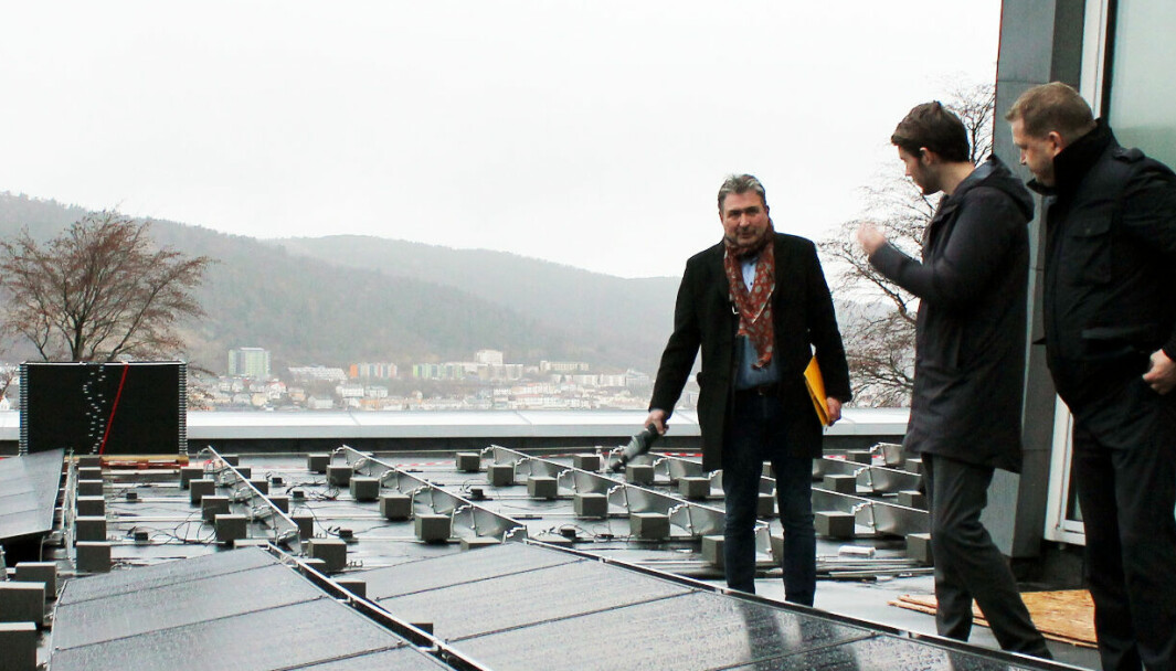 PÅ MANGE TAK: Solceller legges på stadig flere tak. Der er daglig leder i Solcellekraft, Nils Arne Lie, selvsagt glad for.