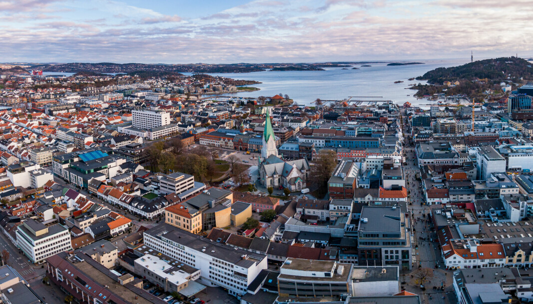 Aerial,View,On,The,Buildings,Of,Kristiansand,,Norway,At,Autumn