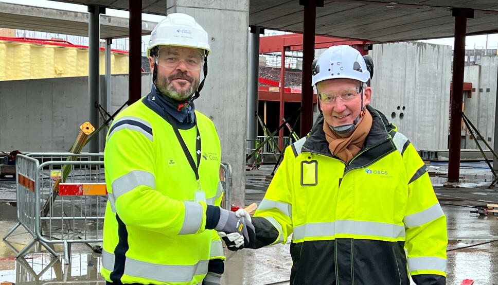 Adm. direktør Knut Inderhaug i Celsio og konserndirektør næringseiendom Nils Morten Bøhler i OBOS er godt fornøyd med samarbeidet.