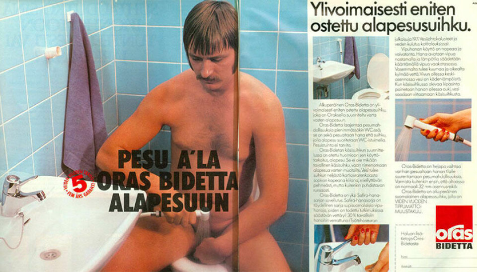 PERKELE: Finnene er frilynte. Dette er en faksimile fra en Oras-reklame for Bidettaen fra 70-tallet.