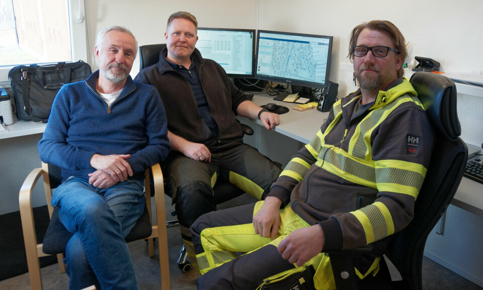UTEKONTOR: Børge Bjørndahl (fra venstre), Rune Trøen og Morten Juel har tatt plass på Sandefjord-kontoret.