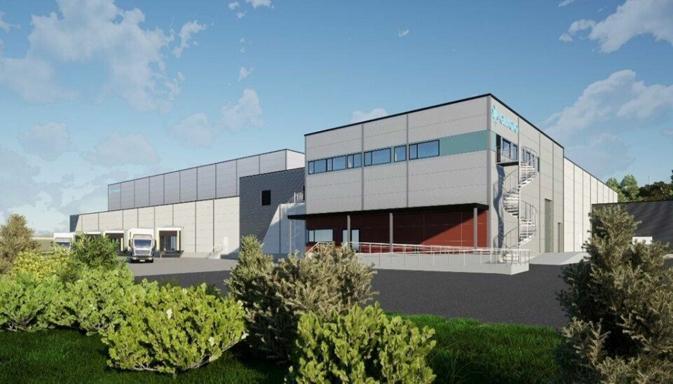Slik skal det nye lagerhotellet ved Åskollen i Tønsberg se ut når det er ferdig i april 2024.