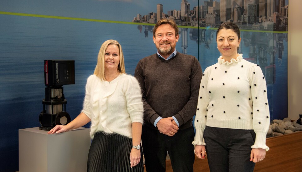 Terese Lundem Gamlem, Marketing Manager og leder av digitalt markedsføringsteam Grundfos Vest-Europa, Tor Strand Jacobsen, Markedssjef VAVVS Byggtjeneste og Liana Arutyunyan, kundesenteransvarlig i Grundfos.