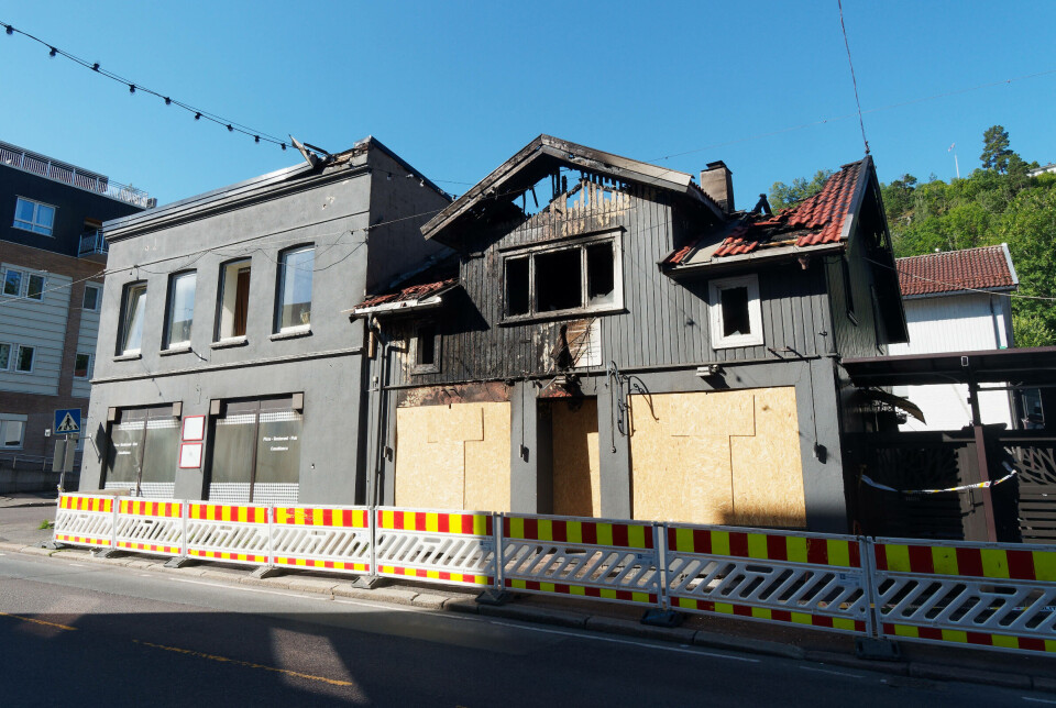 BRANT: Restauranten i Holmestrand sentrum ble totalskadd i brann.