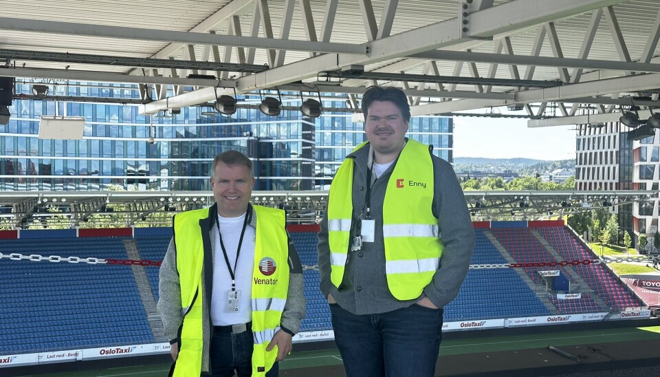 SATSER PÅ SOL: Stig-Ove Sandnes, daglig leder i Vålerenga kultur- og idrettspark AS (til venstre) og prosjektleder Håkon Stamgård i Enny.
