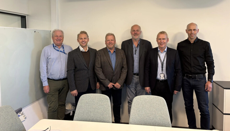 Fra venstre: Erland F. Grjotheim Prosjektleder VVS (Sykehusbygg), Aleksander F. Røine, Operativ leder (NTI), Trond L. Røine, Daglig leder (NTI), Dag Bøhler, Programdirektør HSØ (Sykehusbygg), Karl Otto Jansen, Prosjektdirektør Nye Aker (Sykehusbygg) og Kjetil Thuv, Områdeleder VVS (Sykehusbygg)